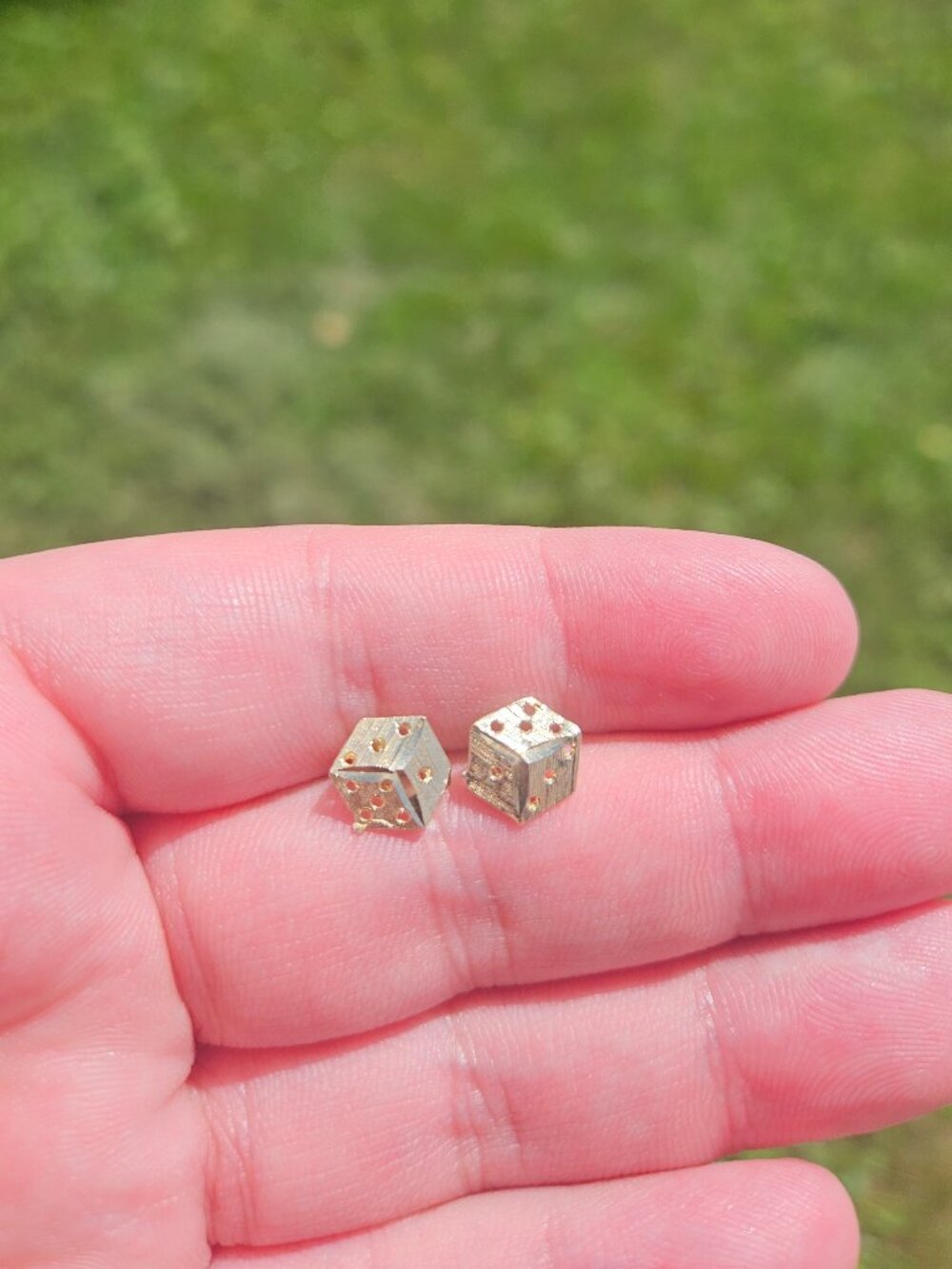 10k Yellow Gold Brushed Etched Die Dice 3D Earring Studs